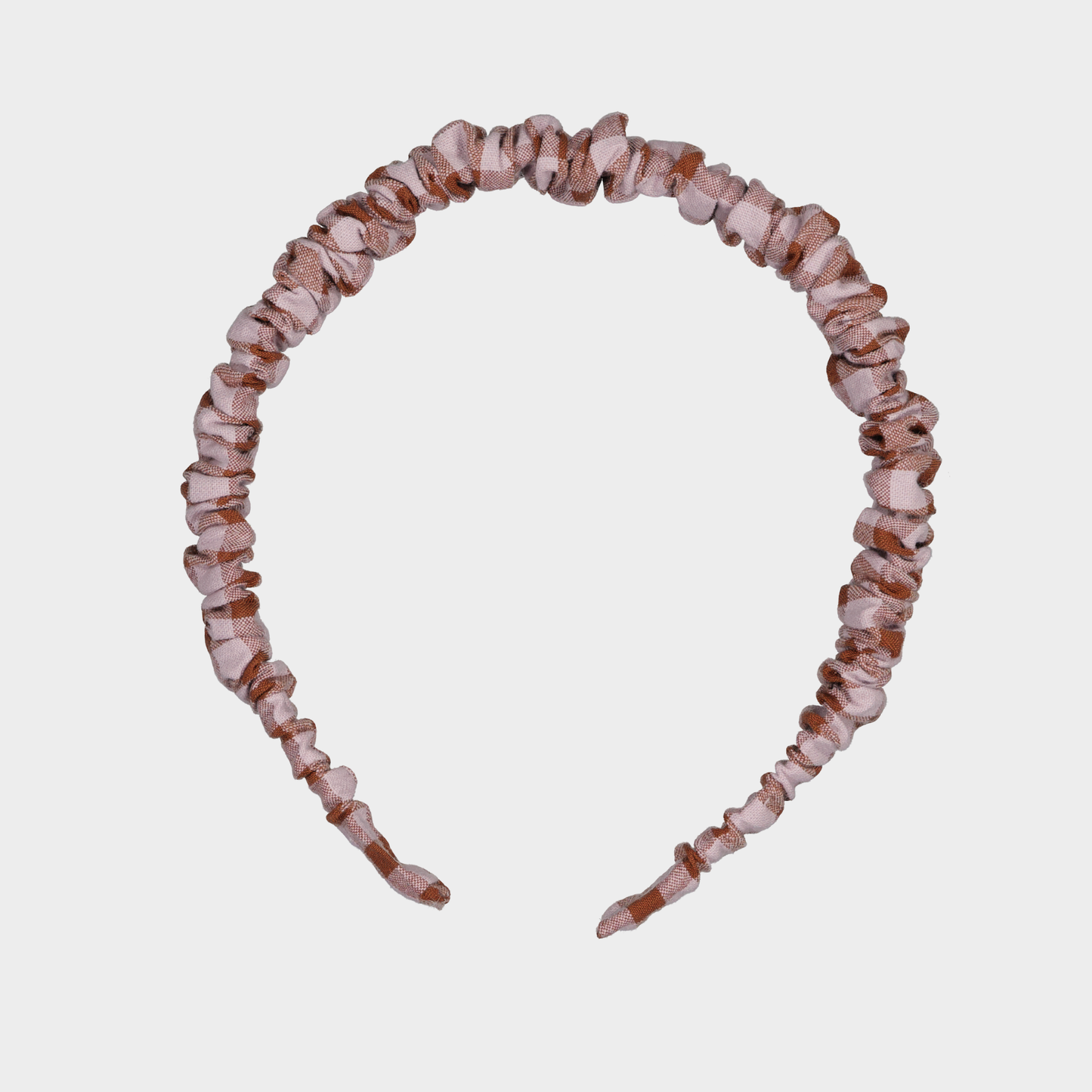 DIADEMA W26 ARRUGADA CUADRO VICHY ROSA Y CARAMELO