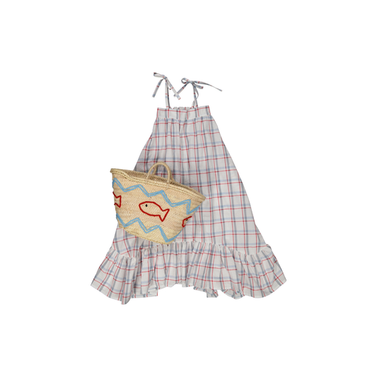 VESTIDO CRIS CUADROS CELESTE S26