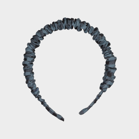 DIADEMA W26 ARRUGADA CUADRO VICHY AZUL Y GRIS